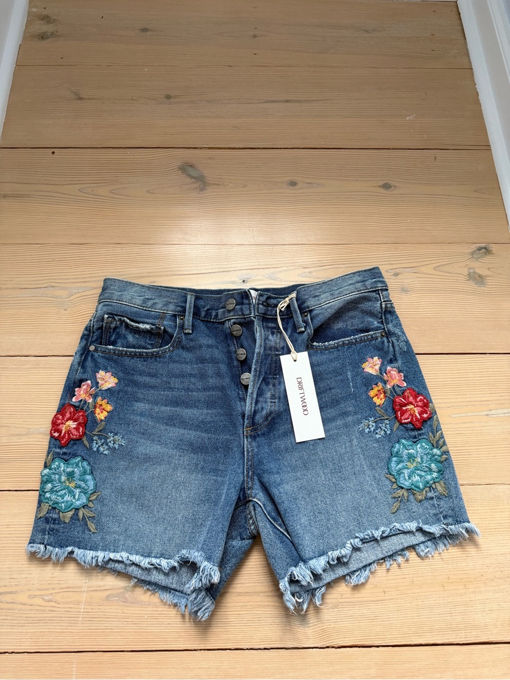 DRIFTWOOD Embroidered Floral Denim Goldie Short
